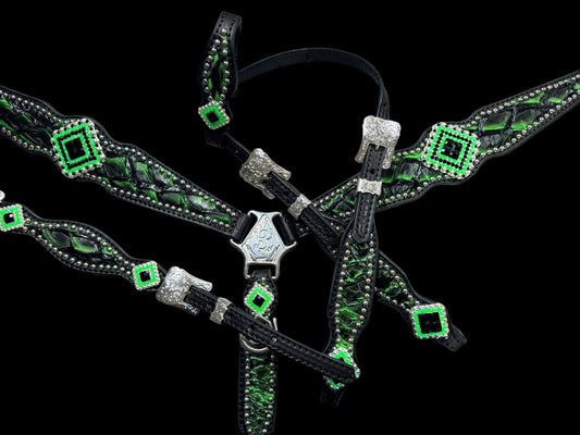 Lime Pirarucu on black leather
