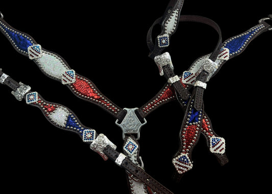 Red, white, and blue mystic on dark