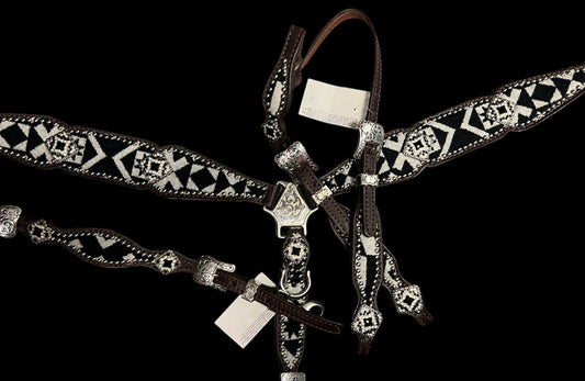 Black and white Pendleton® on dark leather