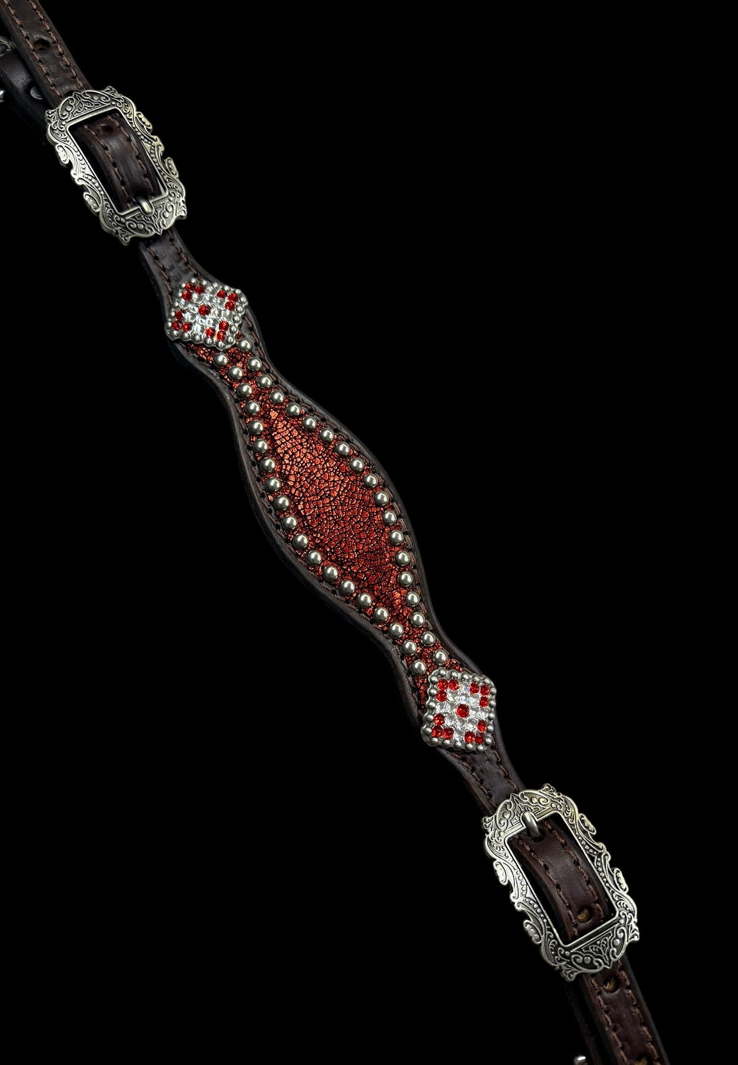 Metallic Red on dark leather