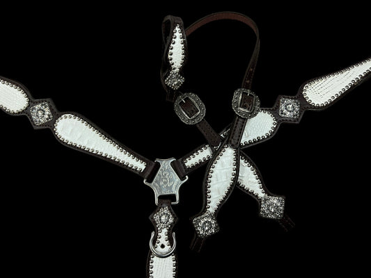 White with silver tips gator on dark leather