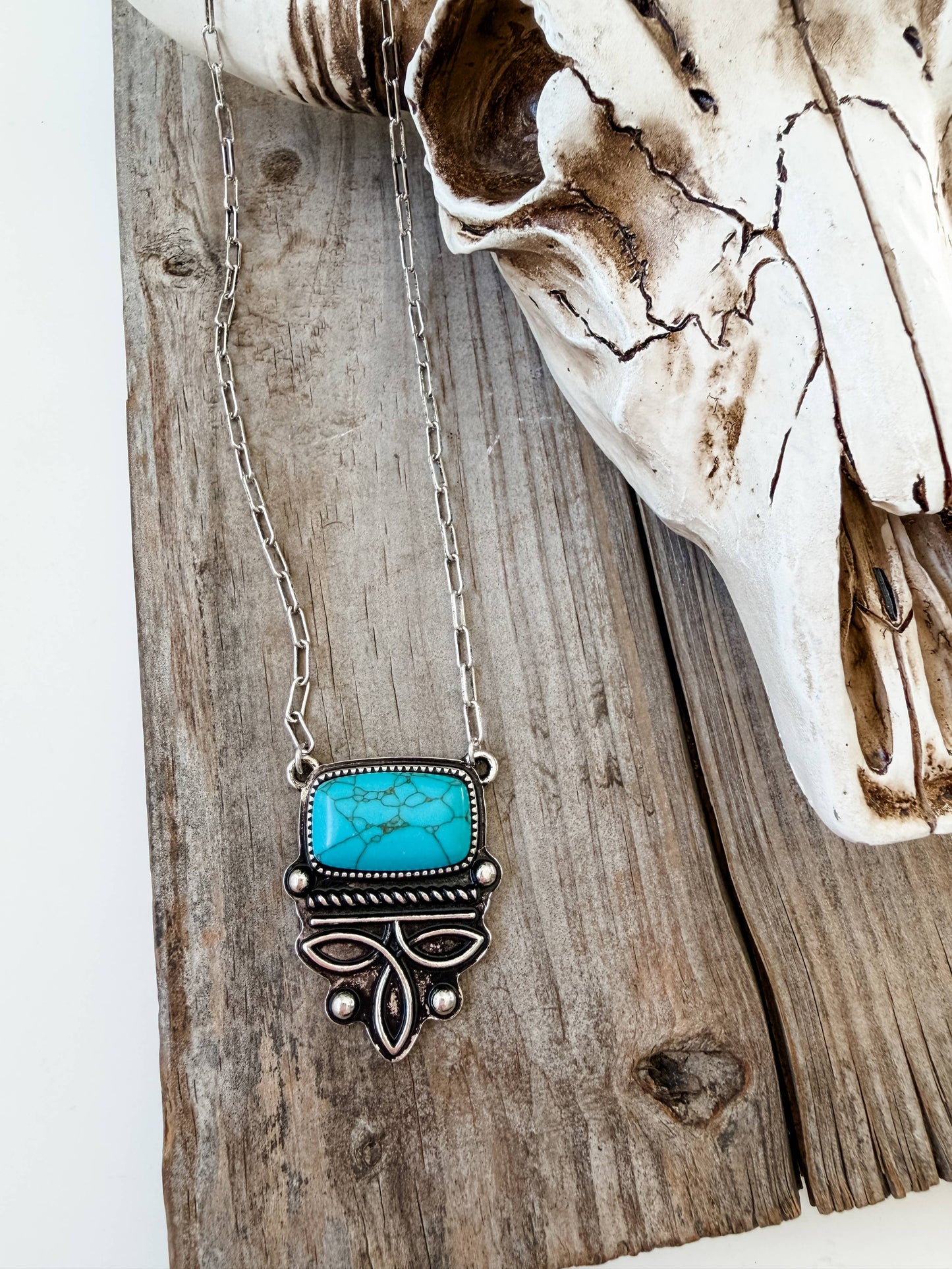 Western Boot Stitch Pendant Stone Necklace
