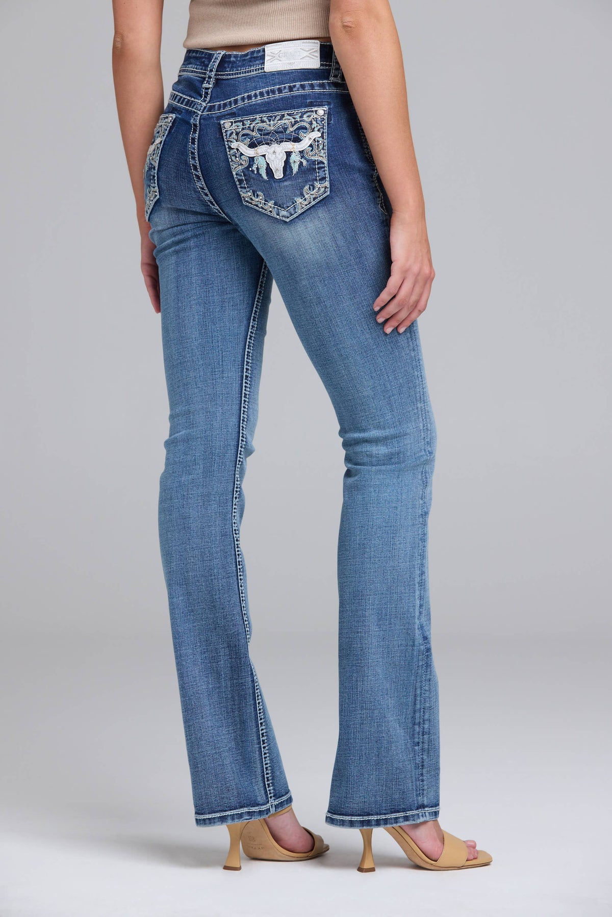 Steer Head Embroidery Mid-Rise Boot Cut 32" inseam